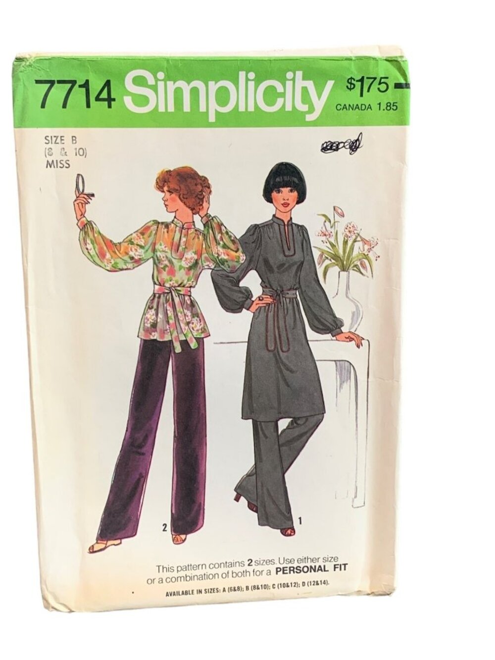 Simplicity 7714 Vintage 1970s Misses Dress Shirt Pant Sewing Pattern Size 8-10